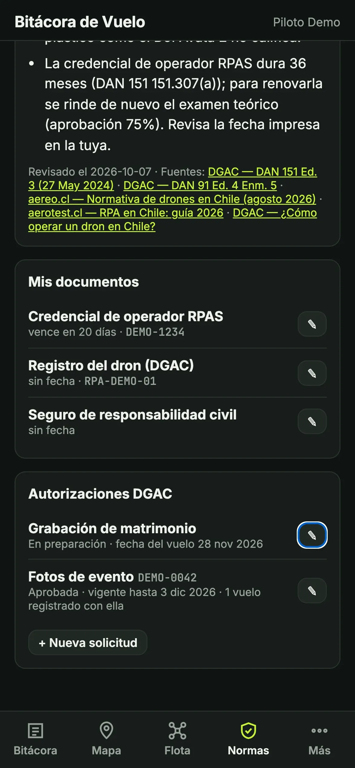 Resumen de normas de la DGAC, documentos con vencimiento y autorizaciones